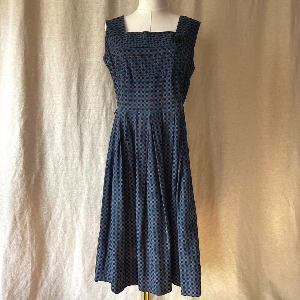 American Vintage Navy and Black Checked Midi Dress